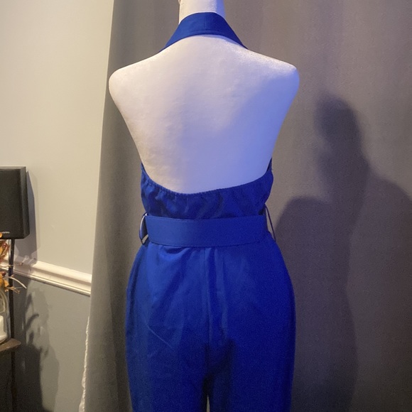 NWT WOMEN SZ L EMMIOL ROYAL BLUE BELTED SLEEVELESS JUMPSUIT - Picture 6 of 14